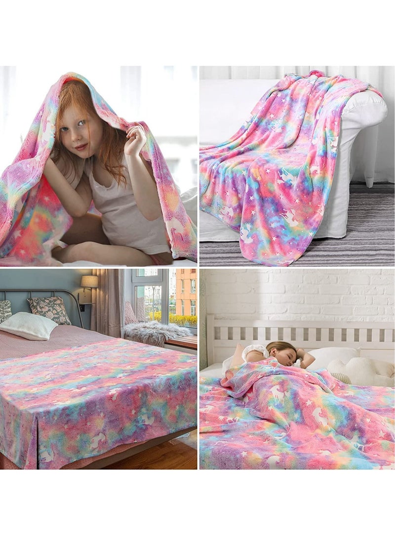 LEDIN Glow in The Dark Blanket Unicorns Gifts for Girls Unicorn Party Blankets Luminous Girls Toys Soft Kids Blankets for 1-10 Year Old  - Image 2