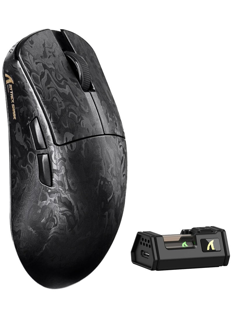 هجوم القرش ماوس ألعاب لاسلكي R11 Ultra 8K من ألياف الكربون مع مستشعر 42000 نقطة في البوصة - PAW3950 MAX - خفيف الوزن 49 جرامًا، شريحة MCU Nordic 52840، سلكي/بلوتوث/2.4 جيجاهرتز قابل للبرمجة، كابل RGB ملفوف للكمبيوتر الشخصي - Image 1