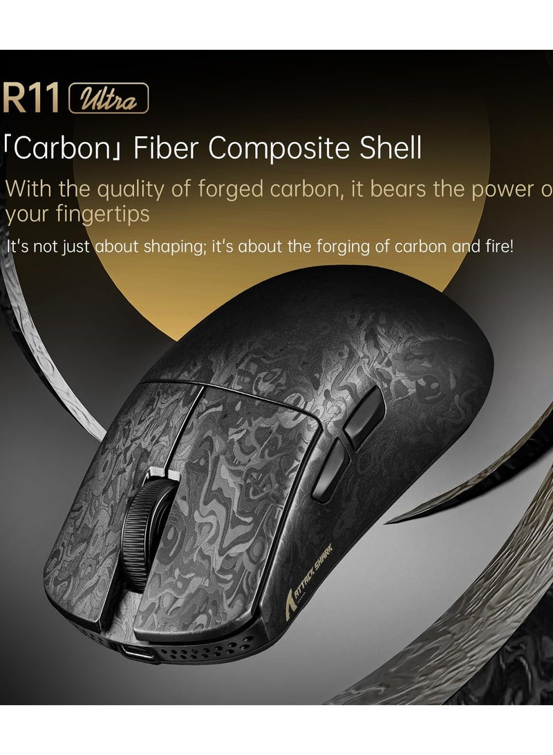 هجوم القرش ماوس ألعاب لاسلكي R11 Ultra 8K من ألياف الكربون مع مستشعر 42000 نقطة في البوصة - PAW3950 MAX - خفيف الوزن 49 جرامًا، شريحة MCU Nordic 52840، سلكي/بلوتوث/2.4 جيجاهرتز قابل للبرمجة، كابل RGB ملفوف للكمبيوتر الشخصي - Image 3