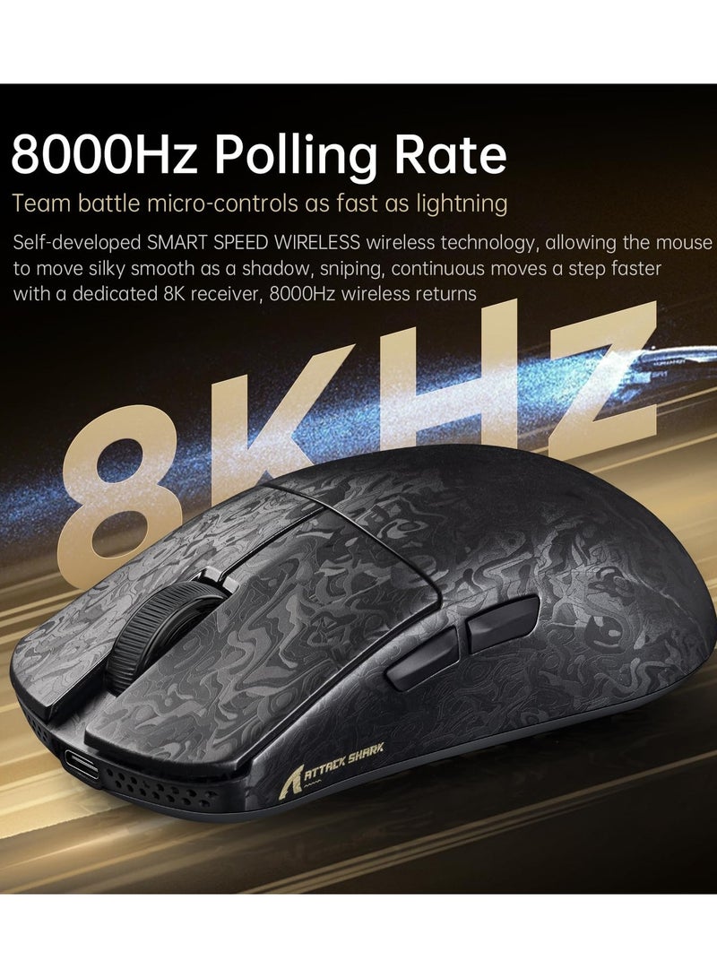 هجوم القرش ماوس ألعاب لاسلكي R11 Ultra 8K من ألياف الكربون مع مستشعر 42000 نقطة في البوصة - PAW3950 MAX - خفيف الوزن 49 جرامًا، شريحة MCU Nordic 52840، سلكي/بلوتوث/2.4 جيجاهرتز قابل للبرمجة، كابل RGB ملفوف للكمبيوتر الشخصي - Image 4