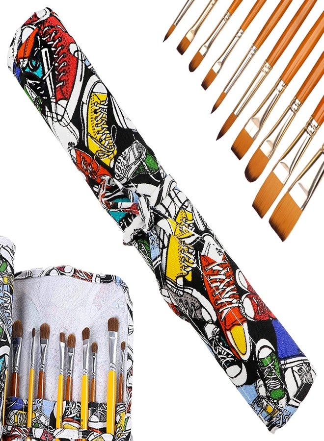YOLUFER 22 Slot Canvas Art Paint Brush Holder Canvas Brush Pouch Watercolor Paintbrushes Roll-Up Case Bag for Watercolor Oil Paint Brush (Trendy Graffiti Style) - Image 1