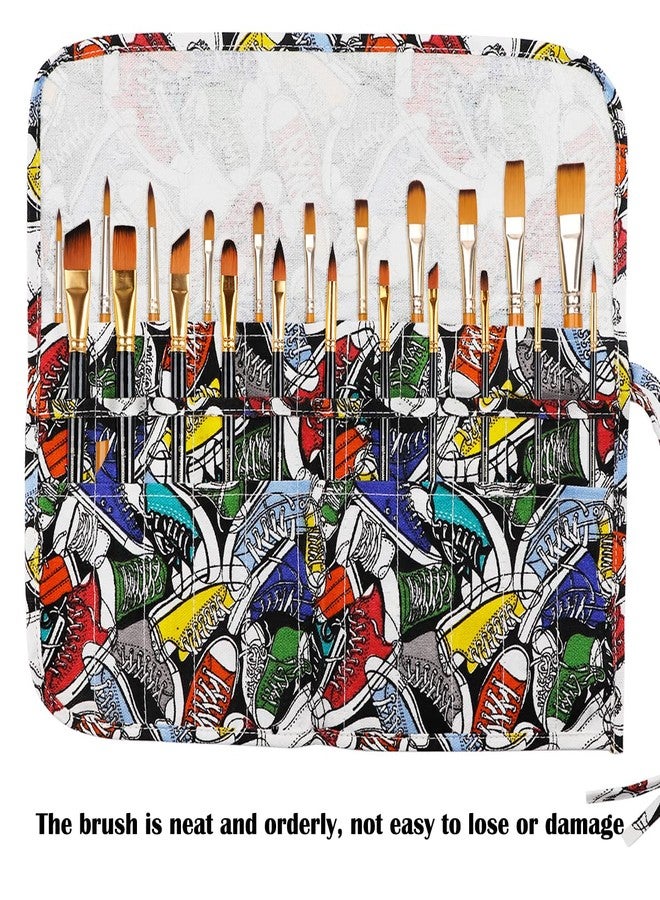 YOLUFER 22 Slot Canvas Art Paint Brush Holder Canvas Brush Pouch Watercolor Paintbrushes Roll-Up Case Bag for Watercolor Oil Paint Brush (Trendy Graffiti Style) - Image 5