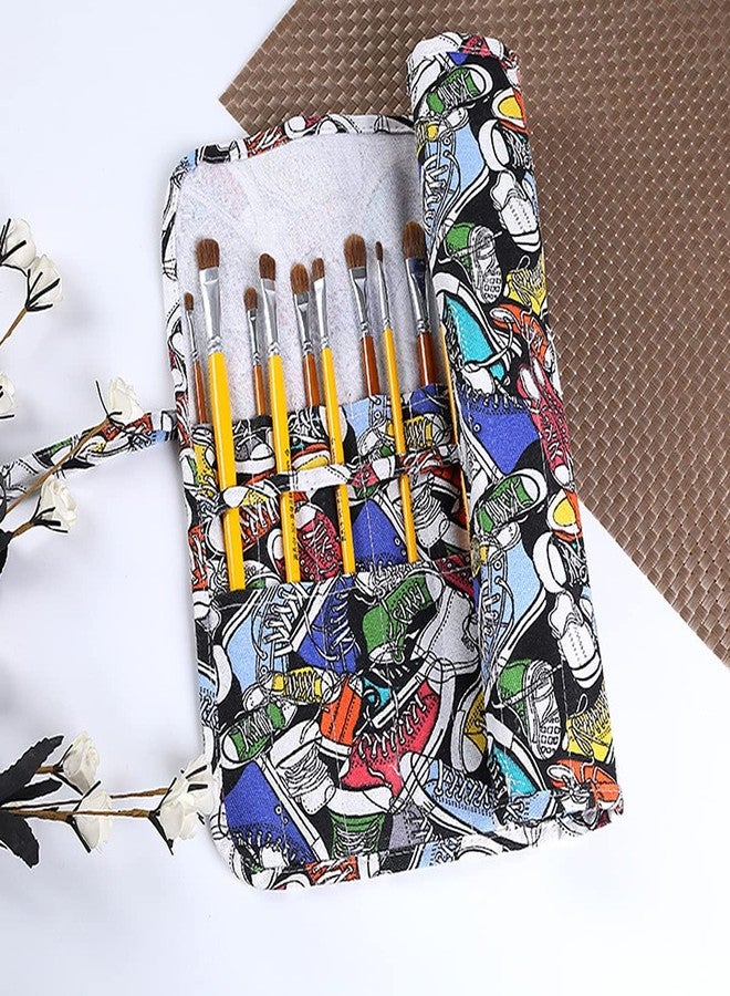 YOLUFER 22 Slot Canvas Art Paint Brush Holder Canvas Brush Pouch Watercolor Paintbrushes Roll-Up Case Bag for Watercolor Oil Paint Brush (Trendy Graffiti Style) - Image 4