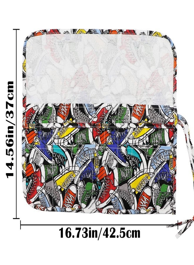 YOLUFER 22 Slot Canvas Art Paint Brush Holder Canvas Brush Pouch Watercolor Paintbrushes Roll-Up Case Bag for Watercolor Oil Paint Brush (Trendy Graffiti Style) - Image 2