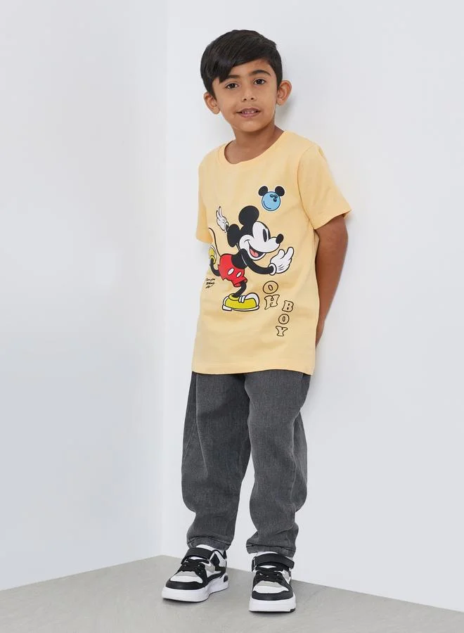 Styli Styli Boys Orange Mickey Mouse Graphic Print Oversized T-Shirt