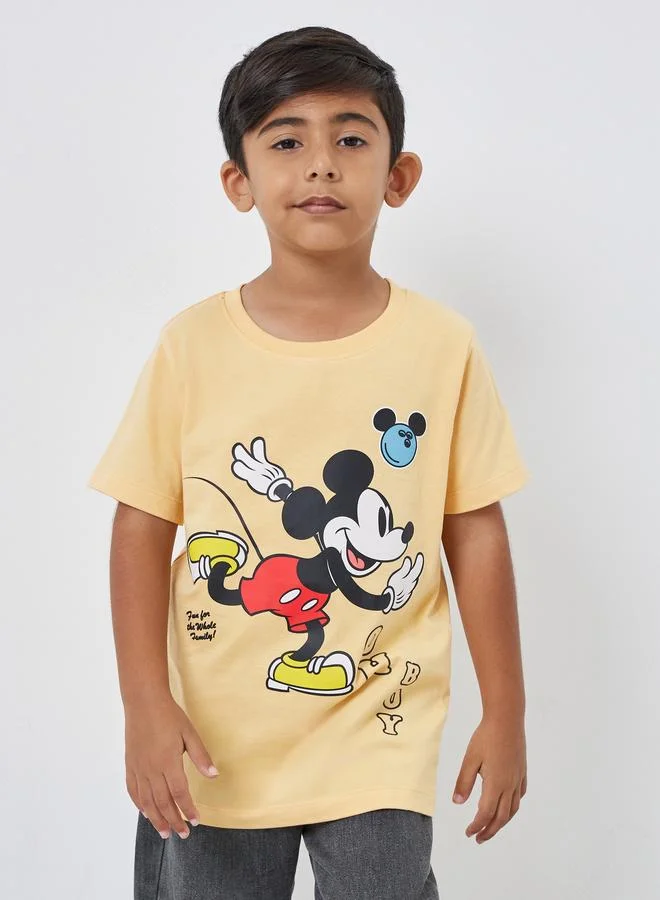 Styli Styli Boys Orange Mickey Mouse Graphic Print Oversized T-Shirt