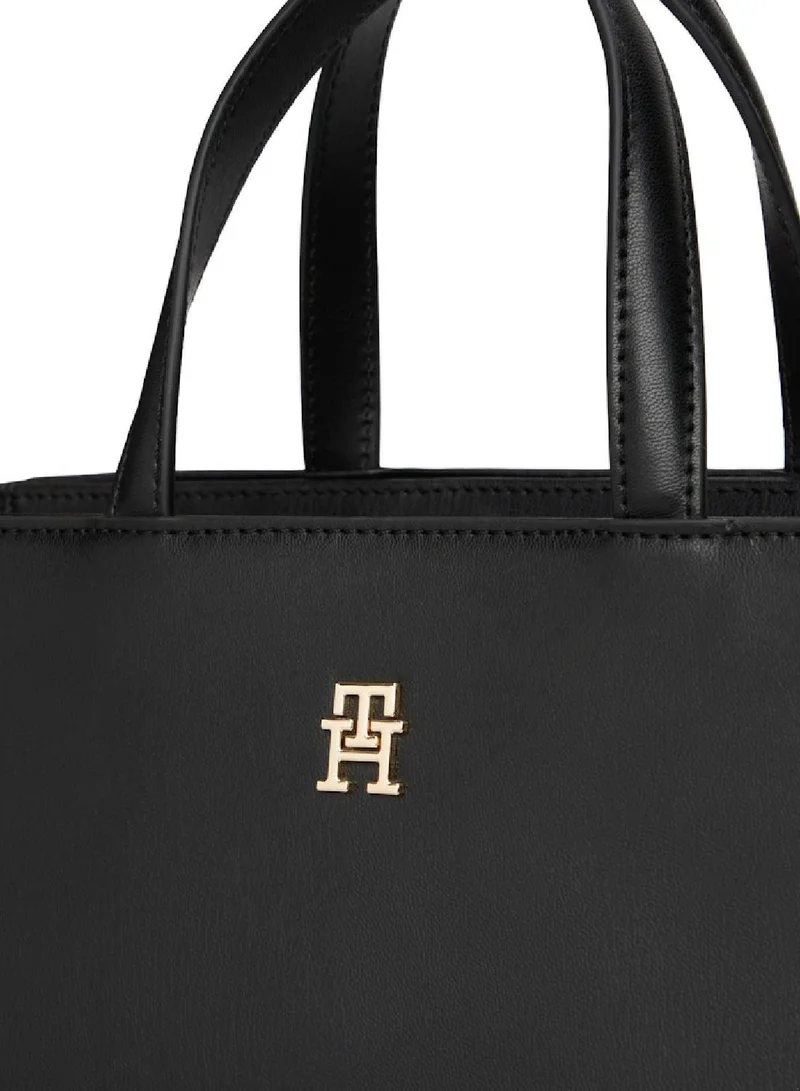 TOMMY HILFIGER Black Glam Curved Satchel Bag for Women | Best Price UAE