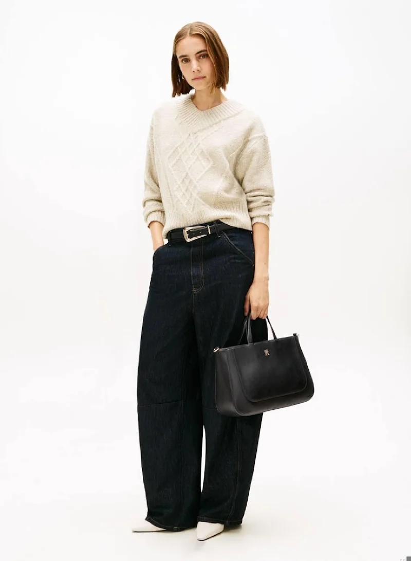 TOMMY HILFIGER Black Glam Curved Satchel Bag for Women | Best Price UAE