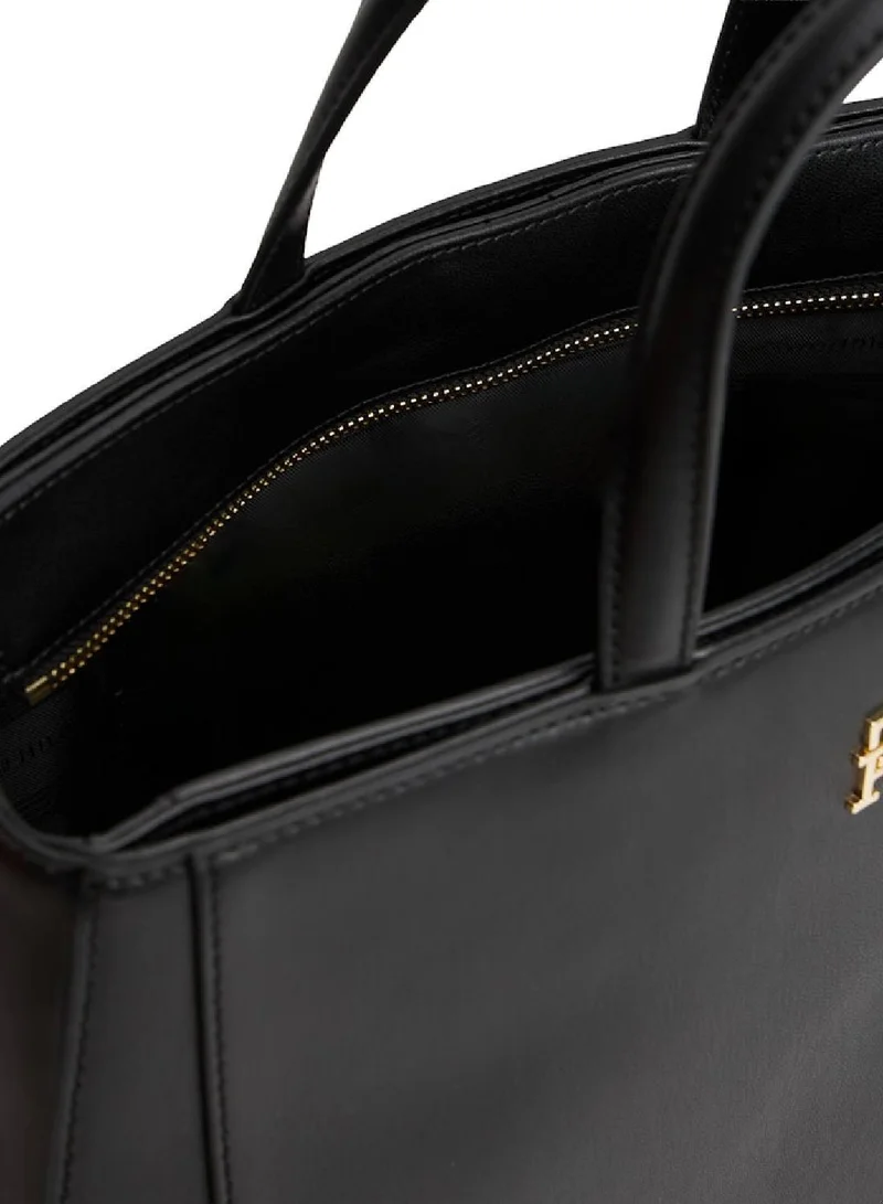 TOMMY HILFIGER Black Glam Curved Satchel Bag for Women | Best Price UAE