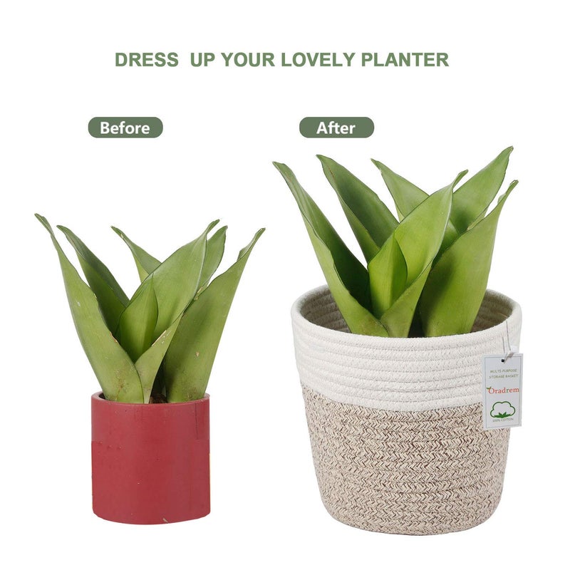 Oradrem Cotton Rope Plant Basket Modern Woven Basket for 6" Flower Pot Floor Indoor Planters,Rustic Home Decor Storage Organizer H6 3/4" x W6 1/2" - Image 4