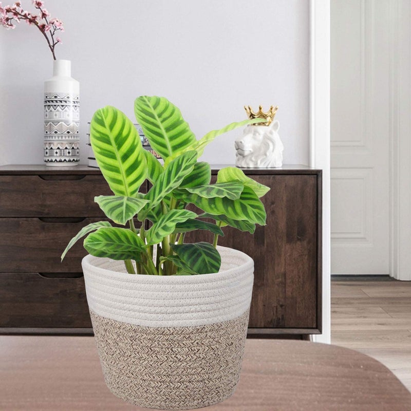 Oradrem Cotton Rope Plant Basket Modern Woven Basket for 6" Flower Pot Floor Indoor Planters,Rustic Home Decor Storage Organizer H6 3/4" x W6 1/2" - Image 3