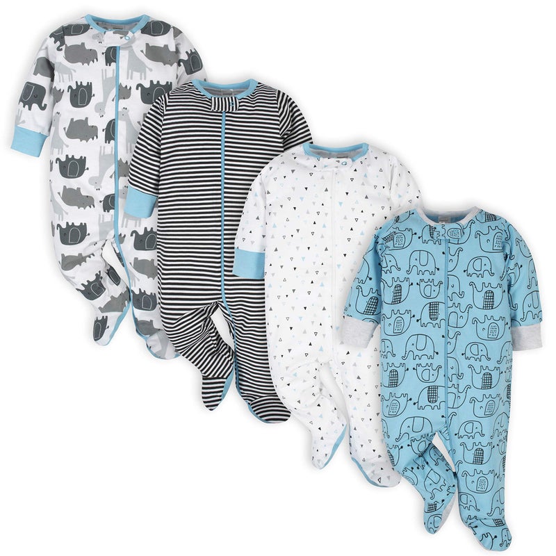 Onesies Brand Onesies Brand baby boys 4pack N Plays Footies and Toddler Sleepers Blue Elephant Newborn US 