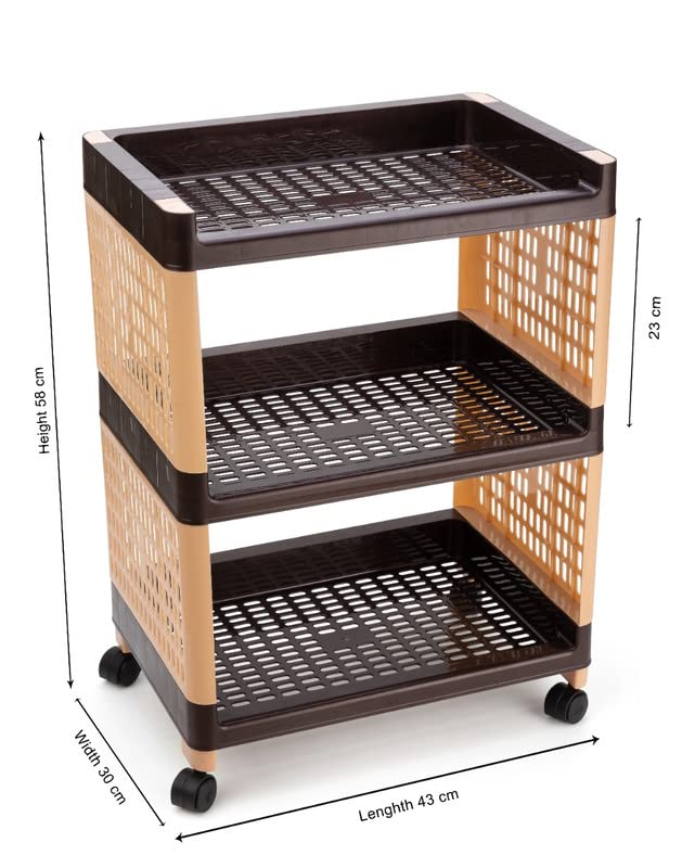Finner Rectangular 3 Layer MultiPurpose Kitchen Storage Basket Rack Trolley with Wheels for Kitchen Office Use EasytoMove Slide Out Stand Rack Fruits Vegetables Basket StandBrown - Image 4