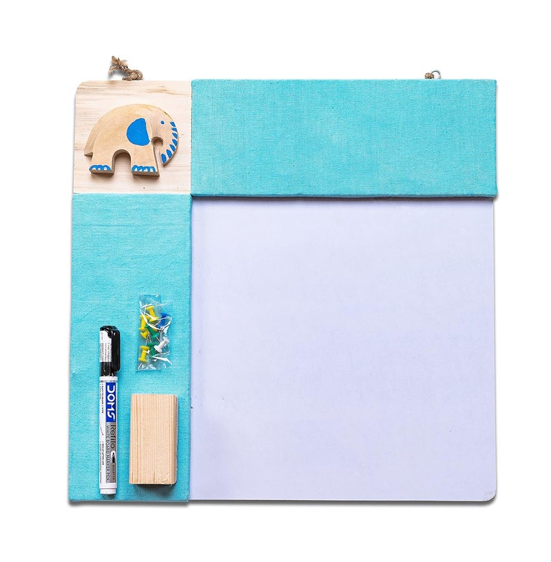 IVEI Wood Combination Board with Pin Board & Whiteboard Best Gift for Home, Office, School | Office Wall Accessories | Utility Boards (Elephant - Blue) - Image 1