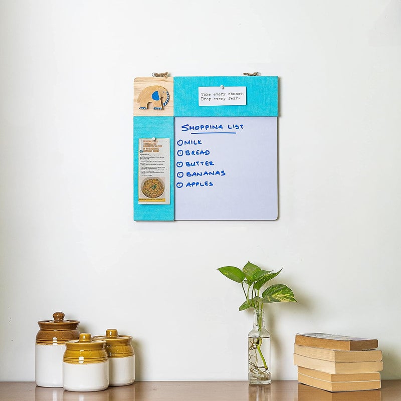 IVEI Wood Combination Board with Pin Board & Whiteboard Best Gift for Home, Office, School | Office Wall Accessories | Utility Boards (Elephant - Blue) - Image 3