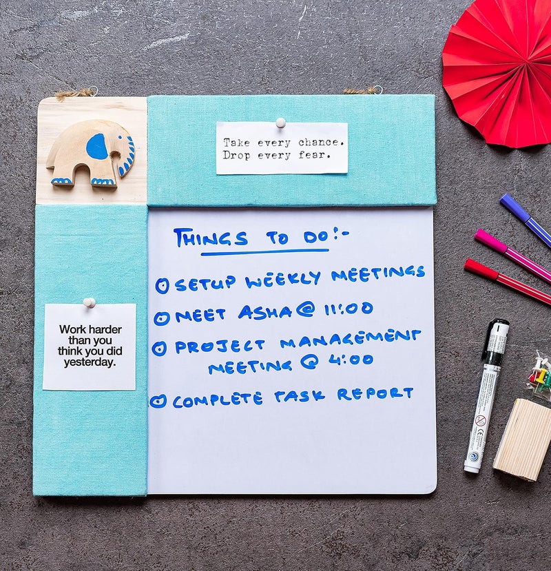 IVEI Wood Combination Board with Pin Board & Whiteboard Best Gift for Home, Office, School | Office Wall Accessories | Utility Boards (Elephant - Blue) - Image 2
