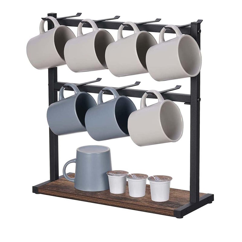 Dantawood Coffee Mug Holder Stand 2 Tier Countertop Mug Tree Holder Rack with Storage Base Vintage Mug Holders for Kitchen 14Cup Hooks - Image 1