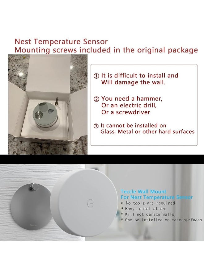 Generic Wall Mount for Nest Temperature Sensor 2 Pack - No Hole Needed - Stainless Steel Bracket Plate for Google Nest Thermostat Sensor - Mount to Any Smooth and Dry Surface  - Image 4