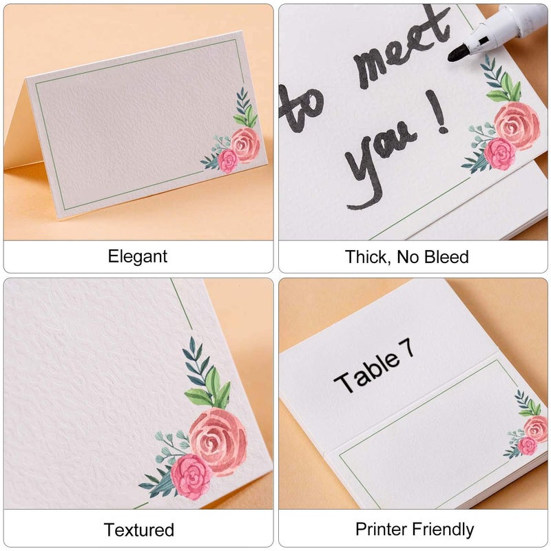 Toncoo 100Pcs Place Cards, Elegant Table Cards with Floral, Rustic Texture Seating Cards, Kraft Paper Name Cards, Perfect for Weddings, Dinner Parties, Banquets, Events, 2 x 3.5 inches - Image 2