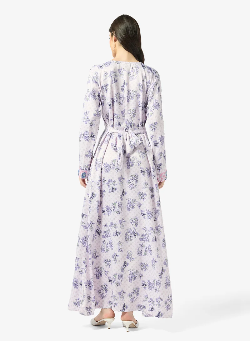 ARABIAN CLOSET Embellished Belted Jalabiya