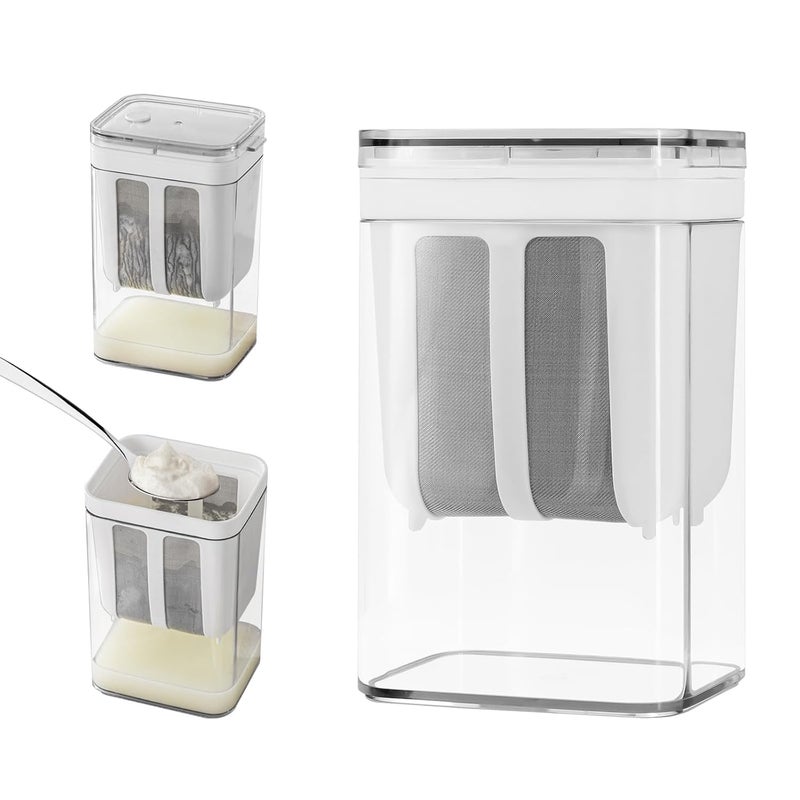 Hoxxu مصفي الزبادي اليوناني، 1100 مل مصفاة زبادي متعددة مع كيس شبكي ناعم وغطاء للزبادي اليوناني السميك، حليب الصويا، الكفير، التوت، الحساء، عصير الفاكهة، القهوة - Image 1