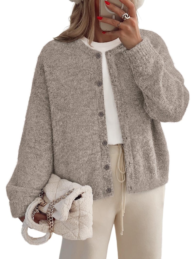 LILLUSORY Womens Cardigans Sweater Chunky Oversized Cable Knit Cozy Comfy Early Fall 2026 Clothes Outfits Fashion Clothing Trendy Teacher Plus Size Thanksgiving Cute Winter Khaki S - Image 1