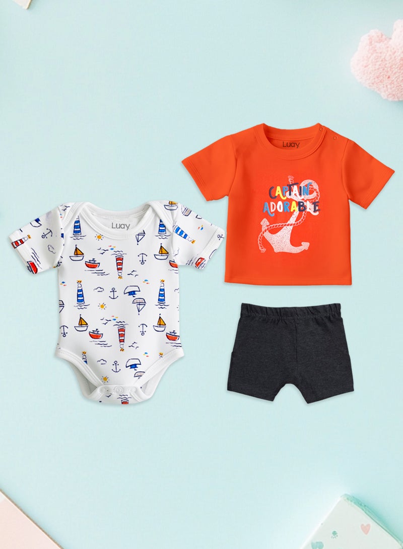 LUAY 100% Organic Cotton T-shirt+Onesies Pack of 3 set Baby 3in 1Gift Set for Unisex Baby Pure Cotton_Soft,Smooth& Machine,Washable,Breathable Fabric  - Image 1