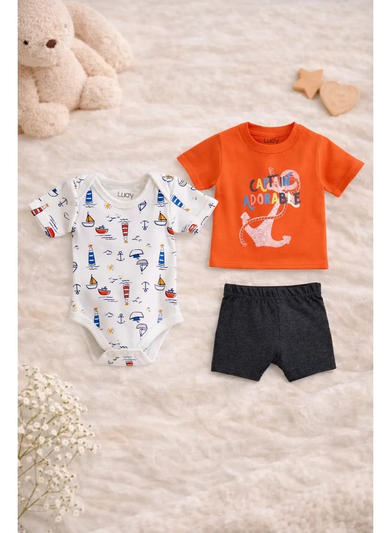 LUAY 100% Organic Cotton T-shirt+Onesies Pack of 3 set Baby 3in 1Gift Set for Unisex Baby Pure Cotton_Soft,Smooth& Machine,Washable,Breathable Fabric