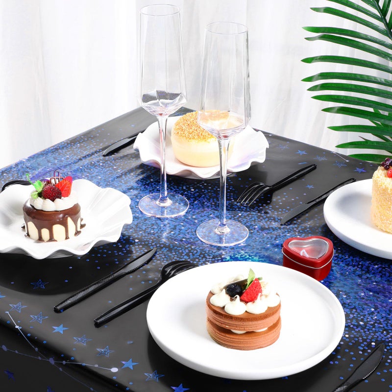 Tudomro 3 Pcs Happy Birthday Tablecloths Happy Birthday Party Decorations Plastic Table Cover Rectangular Cloths for Women Men Baby Shower Party Supplies, 108 x 54 Inch (Black Blue) - Image 3