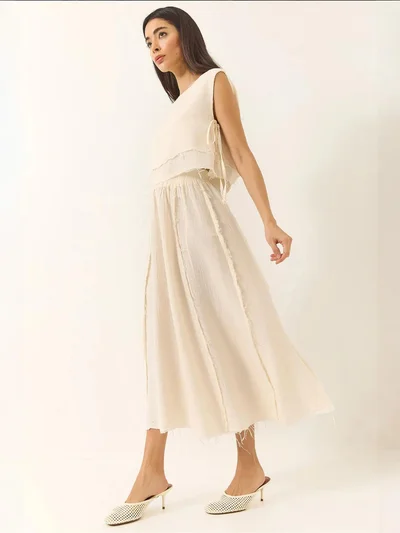 Bianco Lucci LUCCI Textured Blouse & Skirt Muslin Fabric Two-Piece Set