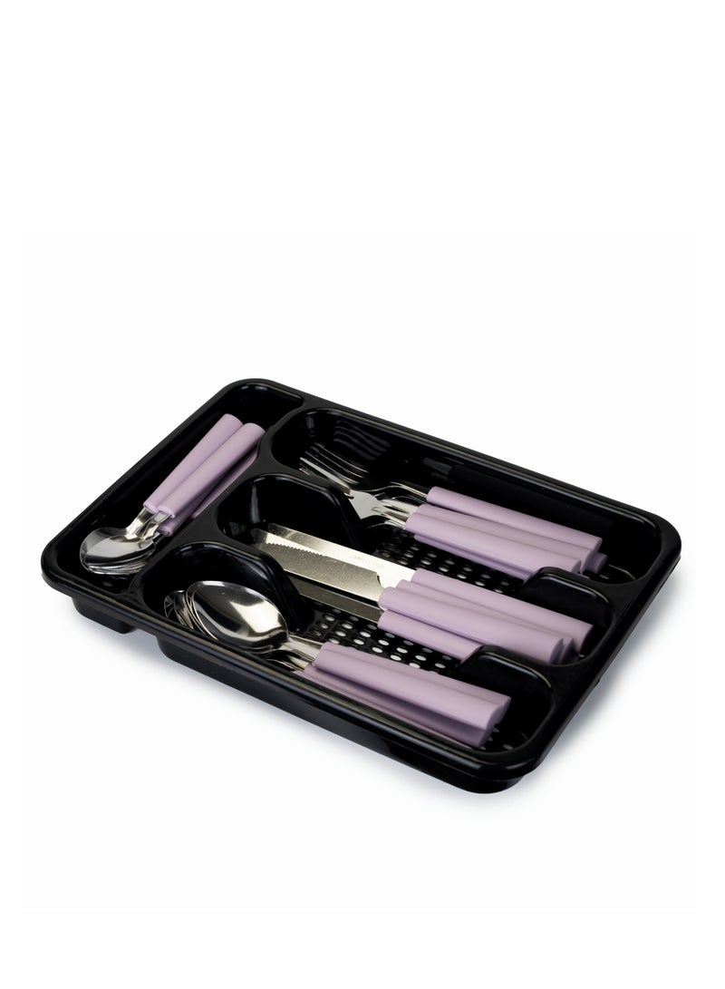 Berger Cutlery Set, 25 Piece Set - Includes Knives, Forks, Spoons, Teaspoons, with Tableware Box - Lavender - Image 1