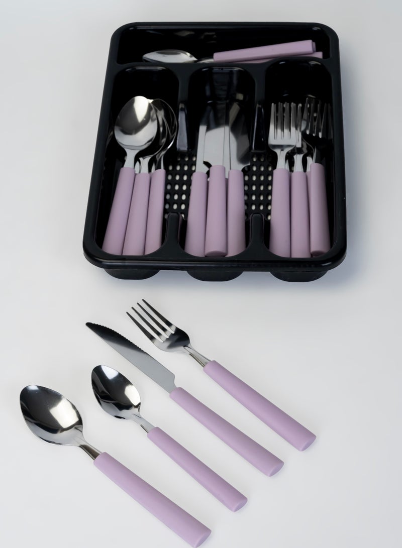 Berger Cutlery Set, 25 Piece Set - Includes Knives, Forks, Spoons, Teaspoons, with Tableware Box - Lavender - Image 2