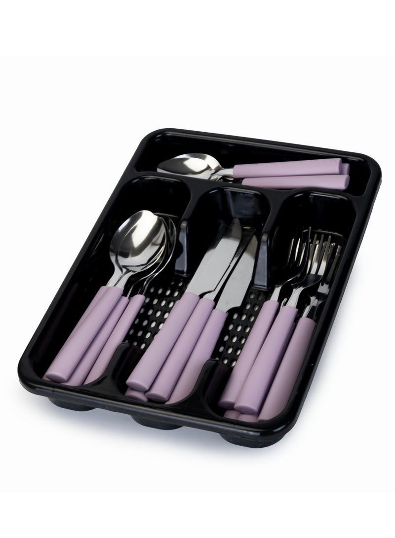 Berger Cutlery Set, 25 Piece Set - Includes Knives, Forks, Spoons, Teaspoons, with Tableware Box - Lavender - Image 3