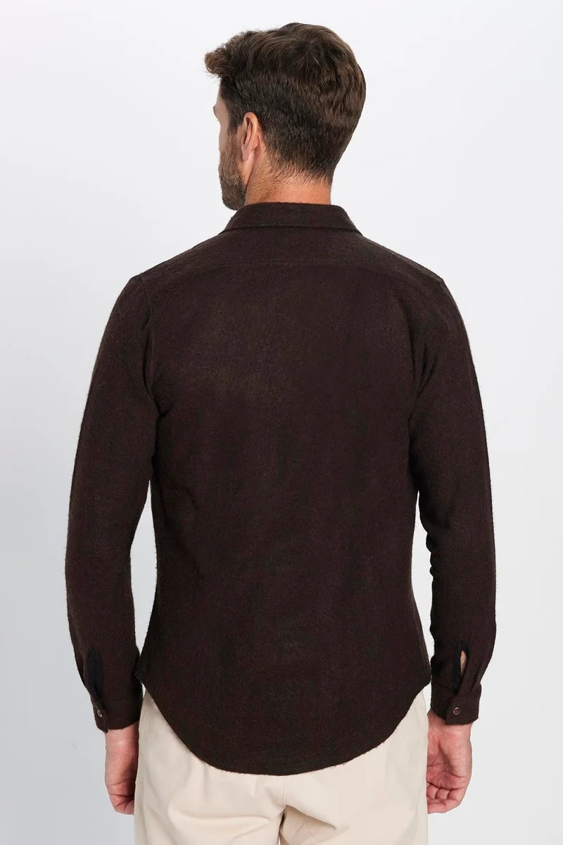 تودورس Men's Slim Fit Slim Fit Lumberjack Double Pocket Flap Plain Brown Winter Shirt