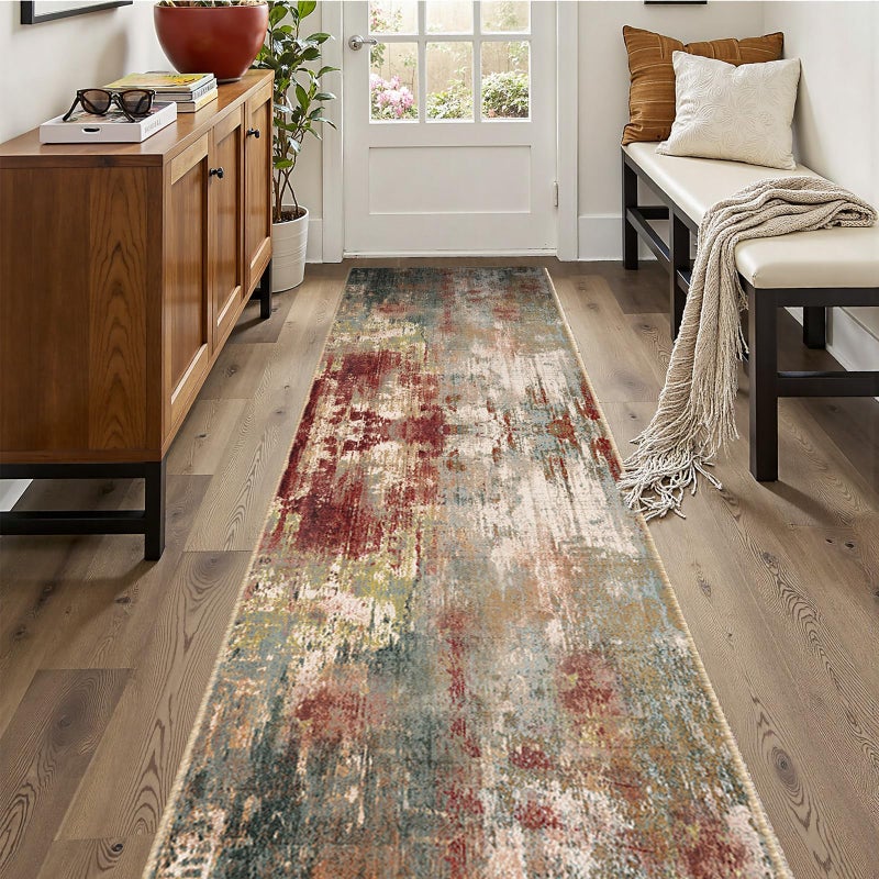 RELEANY Washable Area Rugs 2'x10' Non-Slip Modern Abstract Soft for Living Room Entryway Bedroom Nursery  Print Pattern  Brown Rust Red Multi - Image 1