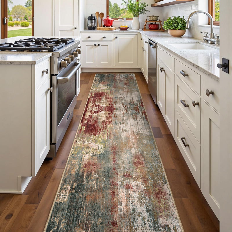 RELEANY Washable Area Rugs 2'x10' Non-Slip Modern Abstract Soft for Living Room Entryway Bedroom Nursery  Print Pattern  Brown Rust Red Multi - Image 2