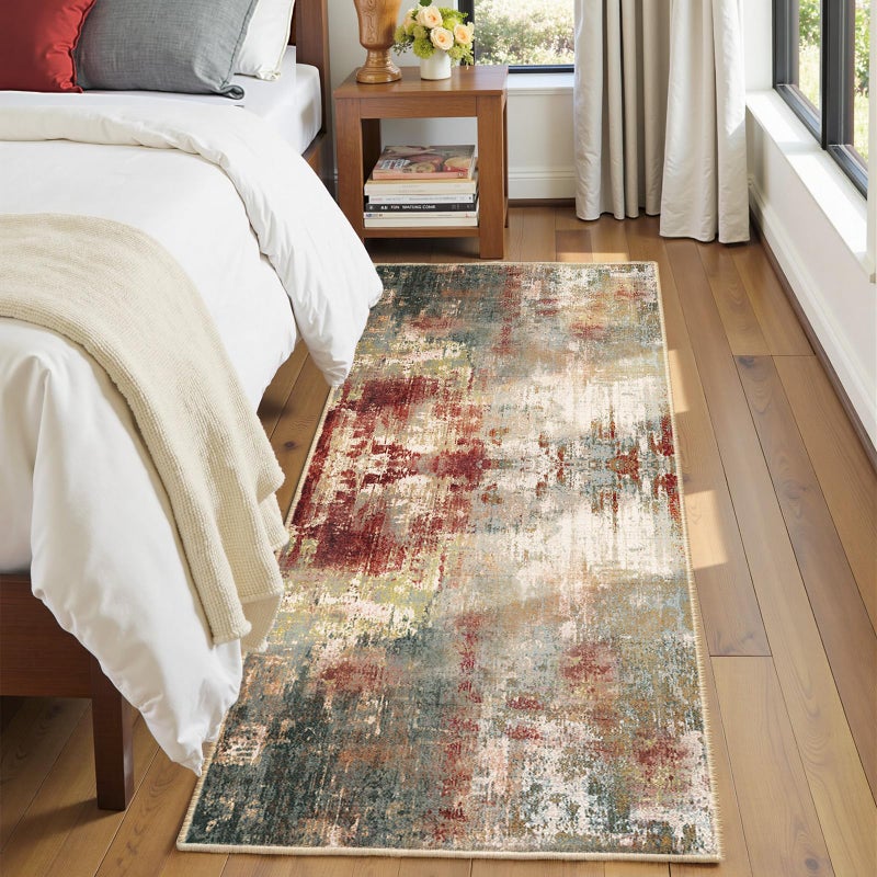 RELEANY Washable Area Rugs 2'x10' Non-Slip Modern Abstract Soft for Living Room Entryway Bedroom Nursery  Print Pattern  Brown Rust Red Multi - Image 4