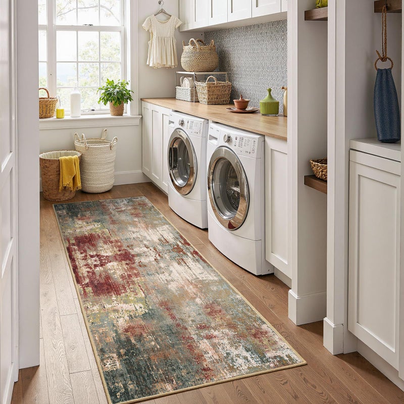 RELEANY Washable Area Rugs 2'x10' Non-Slip Modern Abstract Soft for Living Room Entryway Bedroom Nursery  Print Pattern  Brown Rust Red Multi - Image 3