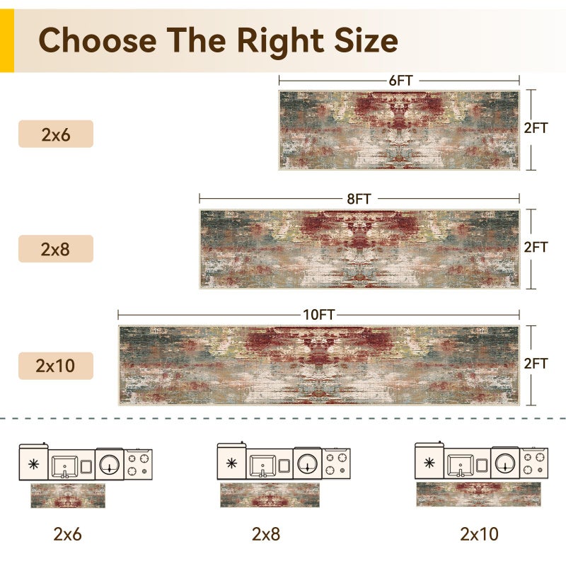 RELEANY Washable Area Rugs 2'x10' Non-Slip Modern Abstract Soft for Living Room Entryway Bedroom Nursery  Print Pattern  Brown Rust Red Multi - Image 5