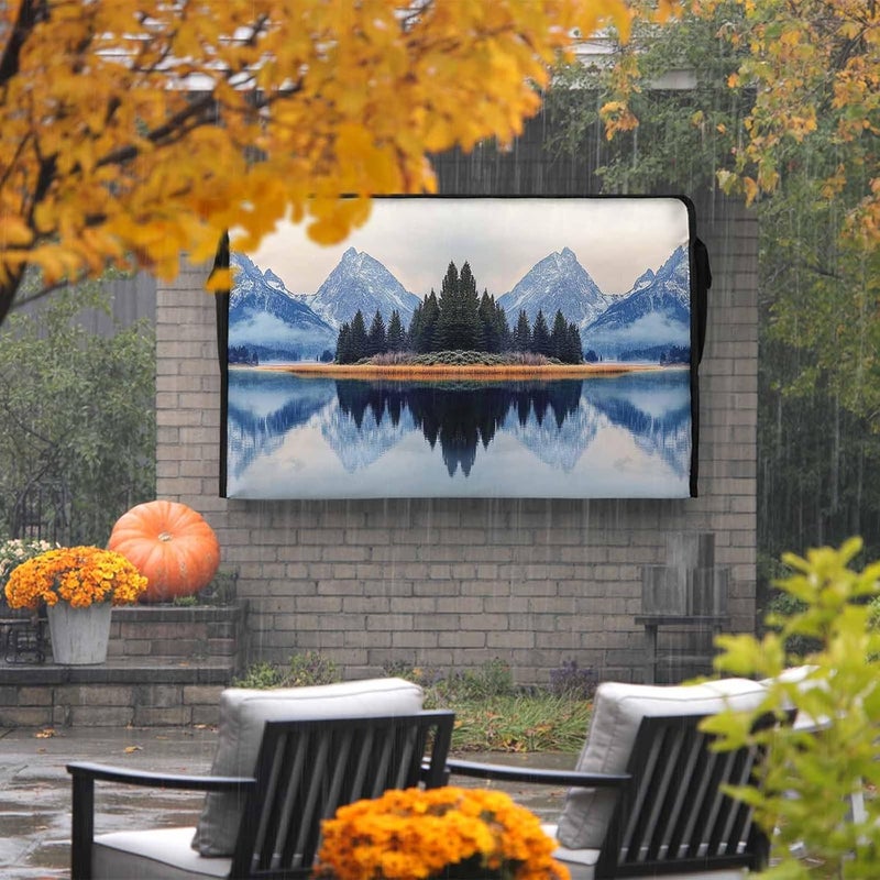 Modern Landscape Waterproof Outdoor TV Cover, Tree Lake Snow Mountain Outside Weatherproof TV Enclosures for 60 to 65 Inch LCD Television Shield Flat Screen Protectors - Image 2