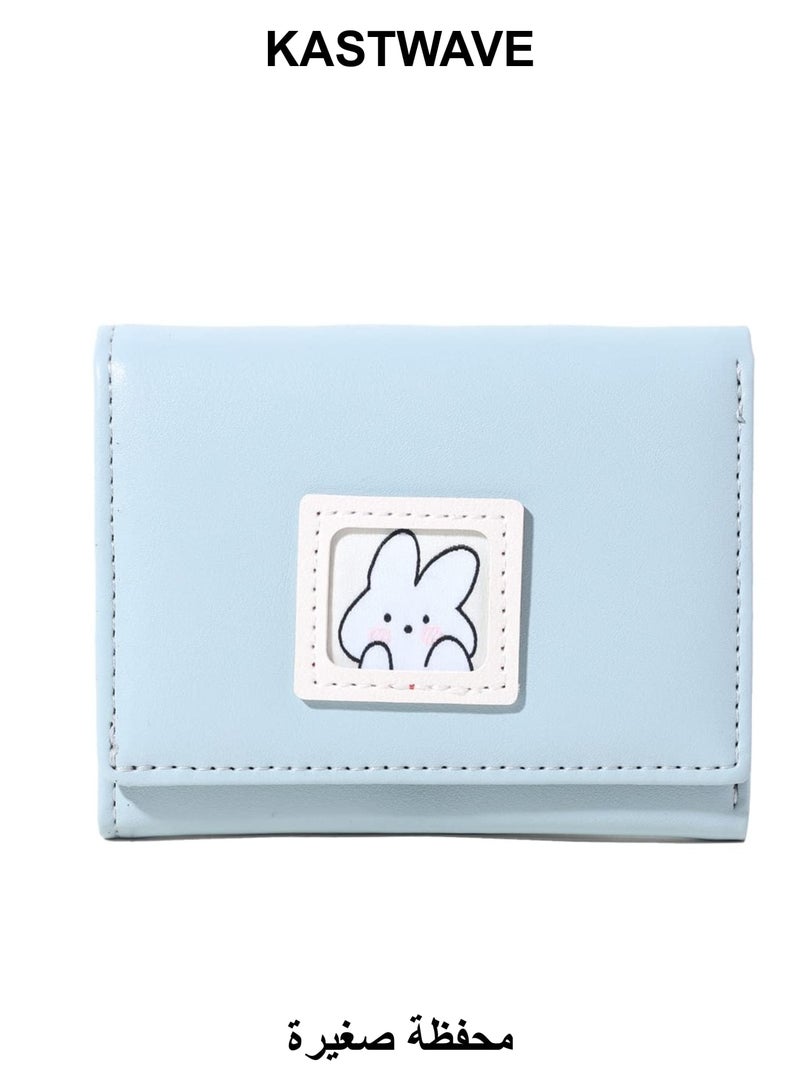 KASTWAVE Small Wallet, Cartoon Cute Wallet for Girls, Trifold Wallet Slim Coin Purse Cash Pocket ID Window, PU Leather Slim Purse, Credit Card Holders for Women Girls (Rabbit) - Image 1