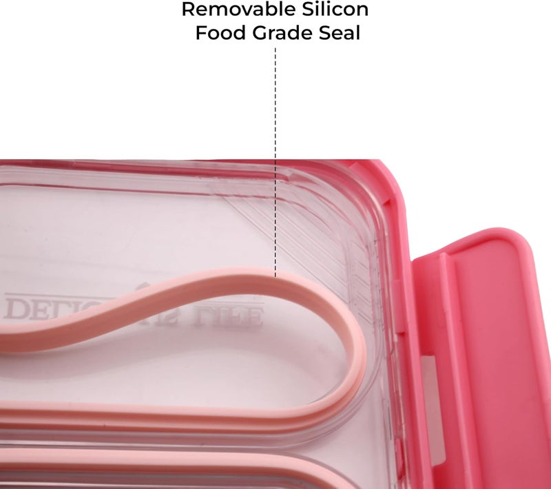 Cravista Bento Lunch Boxes, Leak Proof Stainless Steel Lunch Box for Kids, BPA Free Bento Box for Kids and Adults | Tiffin Box for Office and School (Pink, 950 ML, 4 Compartment) - Image 4