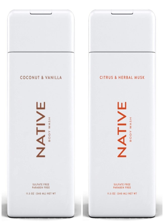 Birsppy Native Body Wash Bundle - Coconut and Vanilla & Citrus and Herbal Musk - 11.5 oz (340ml Each