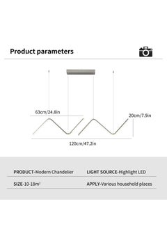 Ganeed Modern Pendant Lighting, Chrome LED Dimmable Linear Wave Pendant Lights Hanging 120cm Adjustable Chandelier for Kitchen Island Living Dining Room Hallway, 40W  - Image 3