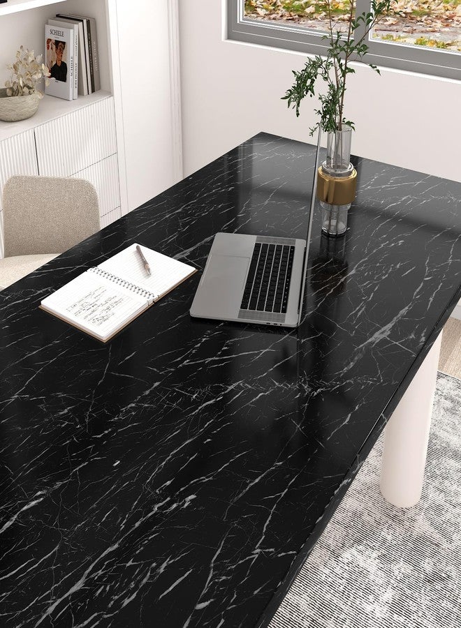 Wallercity ورق حائط لاصق من Wallercity Glossy Marble Black قابل للتقشير واللصق على سطح طاولة من الرخام لجدار المطبخ الخلفي، ورق حائط ذاتي اللصق من الفينيل للخزائن وأسطح العمل المقاومة للماء، ورق حائط - Image 5