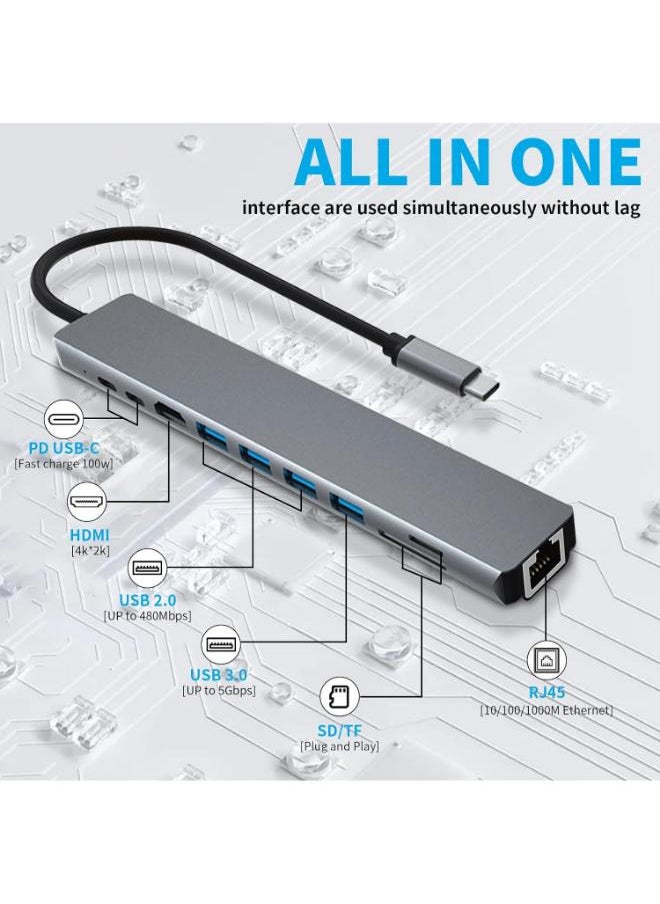 USB C Hub Adapter, 10 in 1 Type C Dongle Station, USB-C to 4K HDMI Multiport Converter with RJ45 Ethernet, USB 3.0, 100W PD, SD/TF Card Reader, for PC, iPad, Other USB C Devices