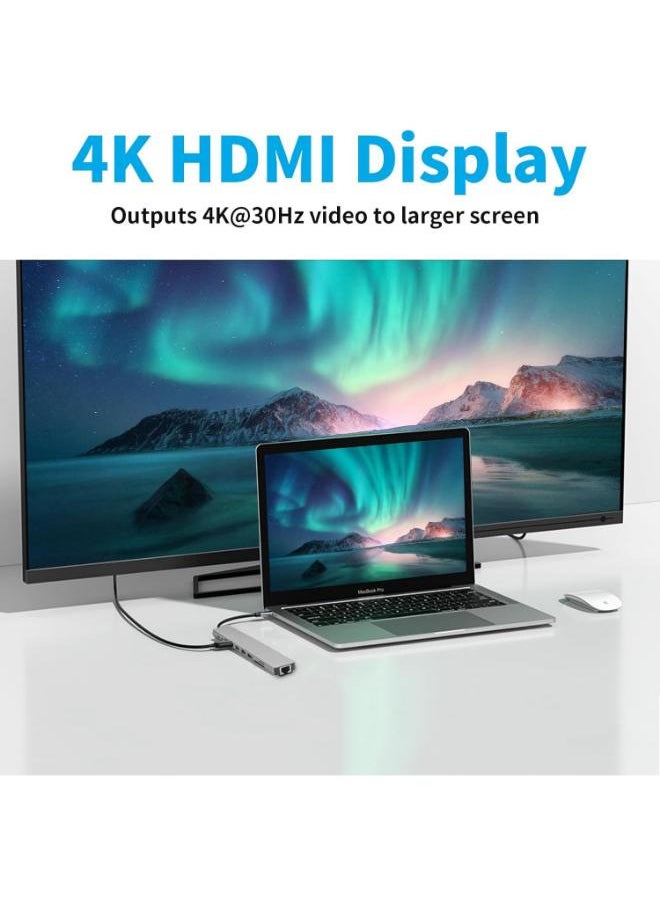 USB C Hub Adapter, 10 in 1 Type C Dongle Station, USB-C to 4K HDMI Multiport Converter with RJ45 Ethernet, USB 3.0, 100W PD, SD/TF Card Reader, for PC, iPad, Other USB C Devices