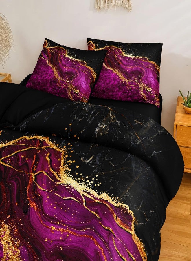 Bedorm Black Gold Comforter Set Hot Pink Marble Bedding Set Queen Size Black Marble Stone Abstract Artwork Bedroom Decor Black Marble Comforter Sets for All Season - Image 3