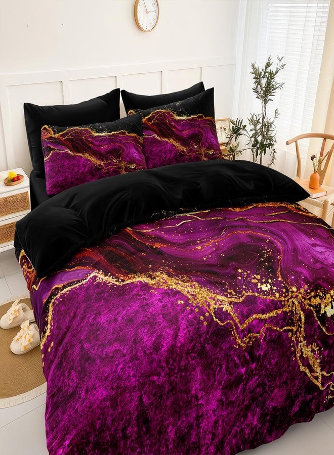 Bedorm Black Gold Comforter Set Hot Pink Marble Bedding Set Queen Size Black Marble Stone Abstract Artwork Bedroom Decor Black Marble Comforter Sets for All Season - Image 1