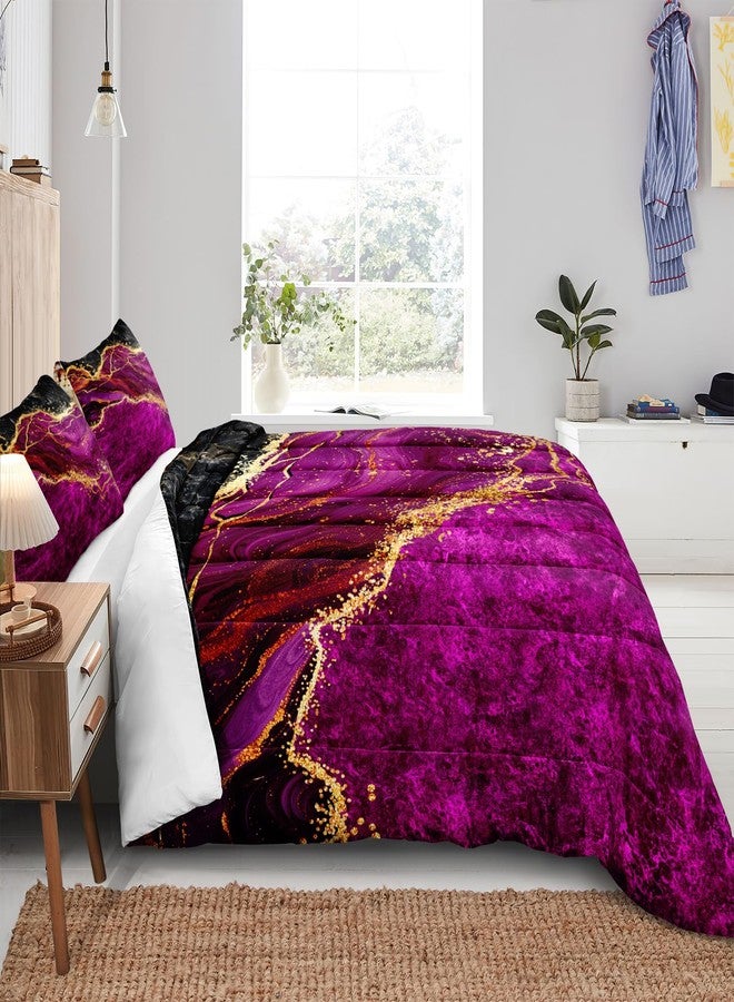 Bedorm Black Gold Comforter Set Hot Pink Marble Bedding Set Queen Size Black Marble Stone Abstract Artwork Bedroom Decor Black Marble Comforter Sets for All Season - Image 4